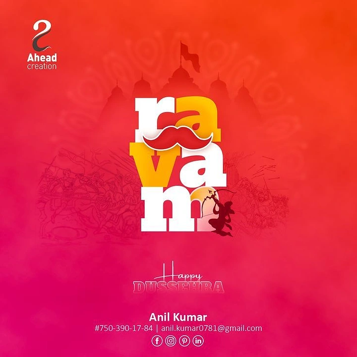 Dussehra creative ad: Stacked 'ravan' lettering with mustache and archer