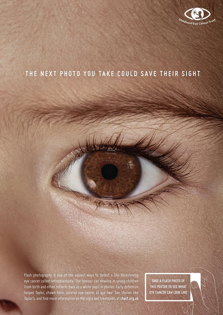 Nonprofit & Social Cause creative ad: Extreme close-up of a child's brown eye