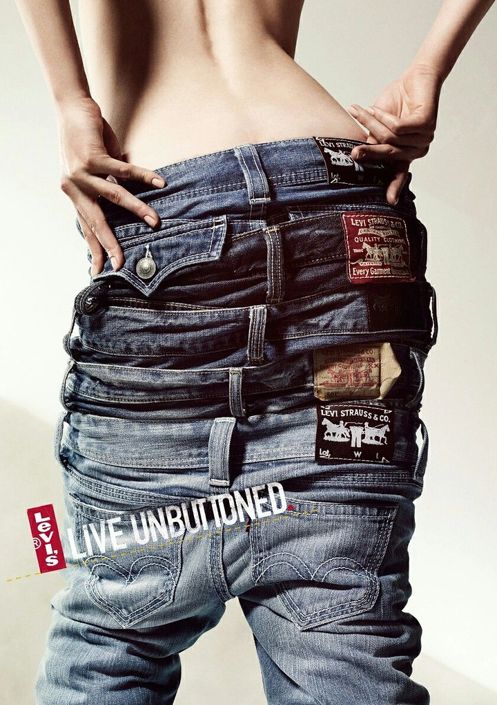 Denim & Jeans Brands creative ad: Layered jeans create unbuttoned metaphor