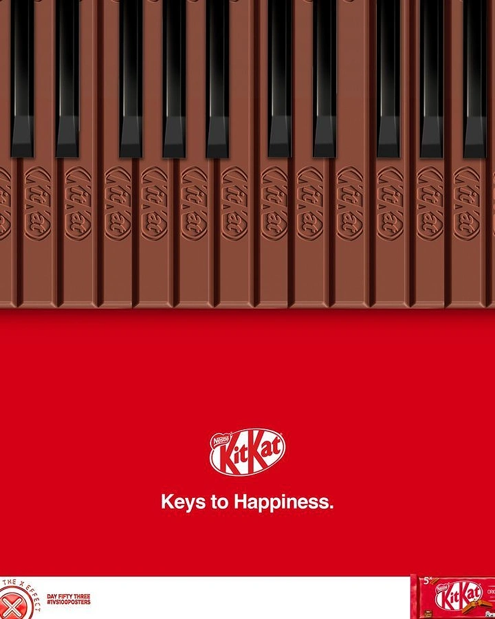 Sweet Shop creative ad: Chocolate wafer fingers forming a piano keyboard