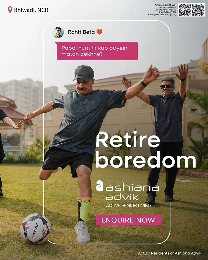 Senior Care creative ad: Chat-bubble framing, 'Retire boredom' wordplay