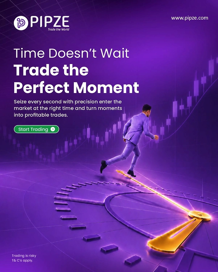 Stock Brokers & Investing creative ad: Man sprinting on clock hand, timing metaphor
