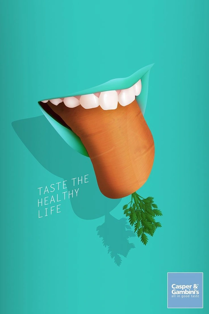 Salad Bars & Healthy Restaurants creative ad: Carrot tongue visual metaphor