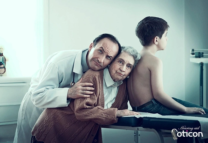 Hearing Aids creative ad: Oticon staged scene of hearing loss