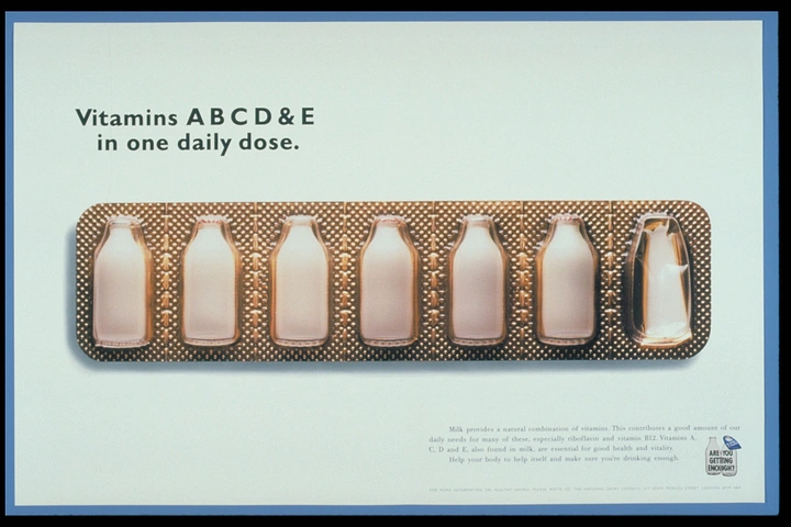 Dairy Brands creative ad: Milk bottles as vitamin blister pack