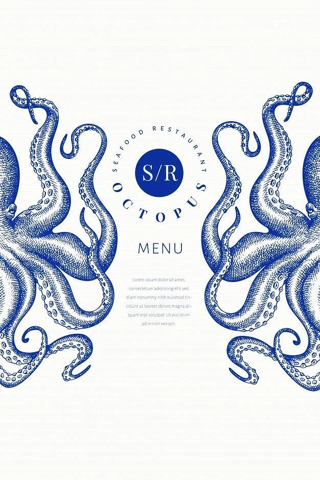 Seafood Restaurants creative ad: Octopus tentacles create menu framing