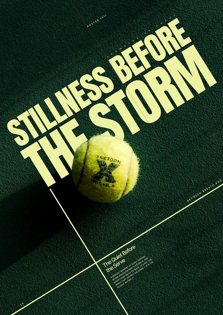 Sports Goods Stores creative ad: Tennis ball on a dark green court casting a long shadow