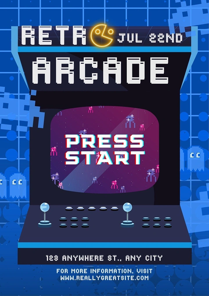 Gaming & Esports creative ad: Arcade machine 'Press Start' retro poster