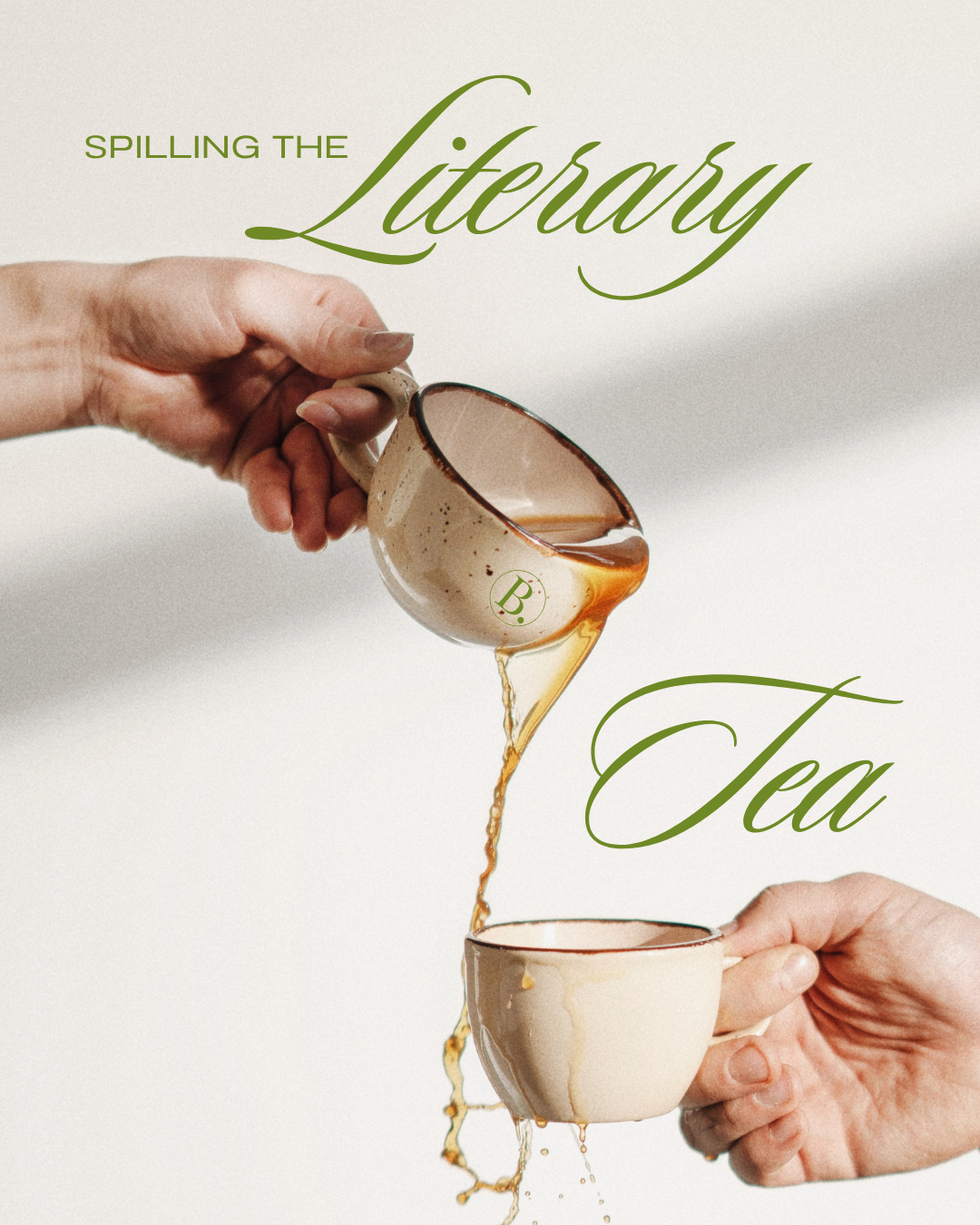 Instagram post: 'Spilling the tea' literary pun, pour