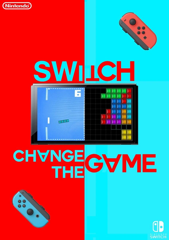 Gaming & Esports creative ad: Joy-Con split colors, Pong to Tetris