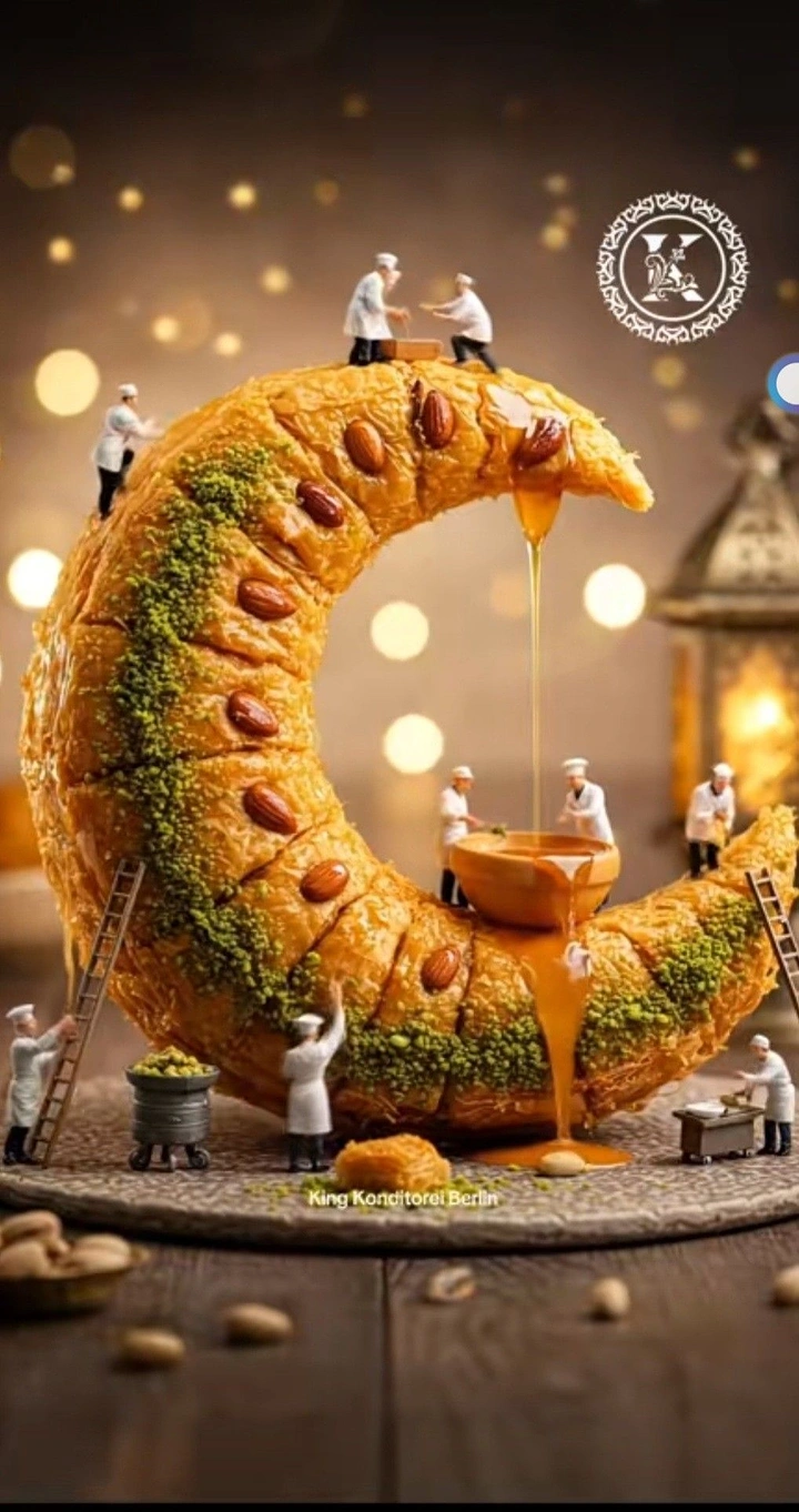 Ramadan creative ad: Giant crescent baklava with miniature chefs