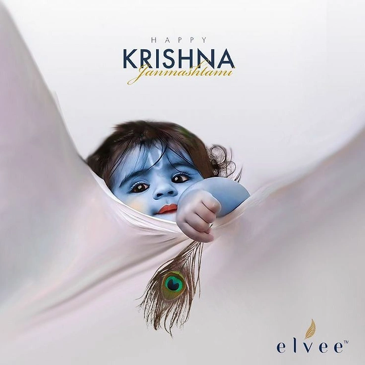 Janmashtami creative ad: Baby Krishna peeking through torn fabric