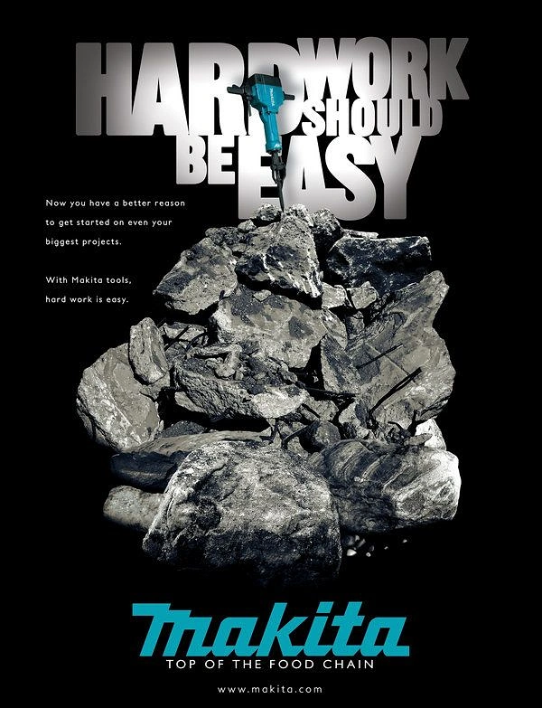 Power Tools creative ad: Hard-work metaphor built from crushed rock