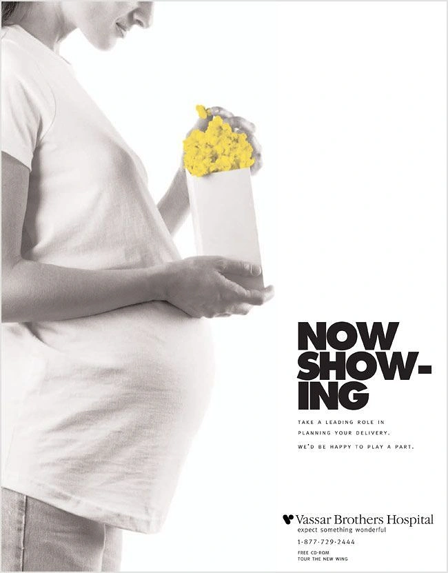 Maternity Hospitals & Gynaecologists creative ad: Pregnancy framed as movie premiere