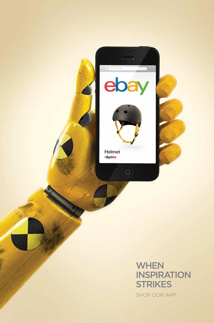 Helmets & Riding Gear creative ad: Crash-test arm shops for helmet