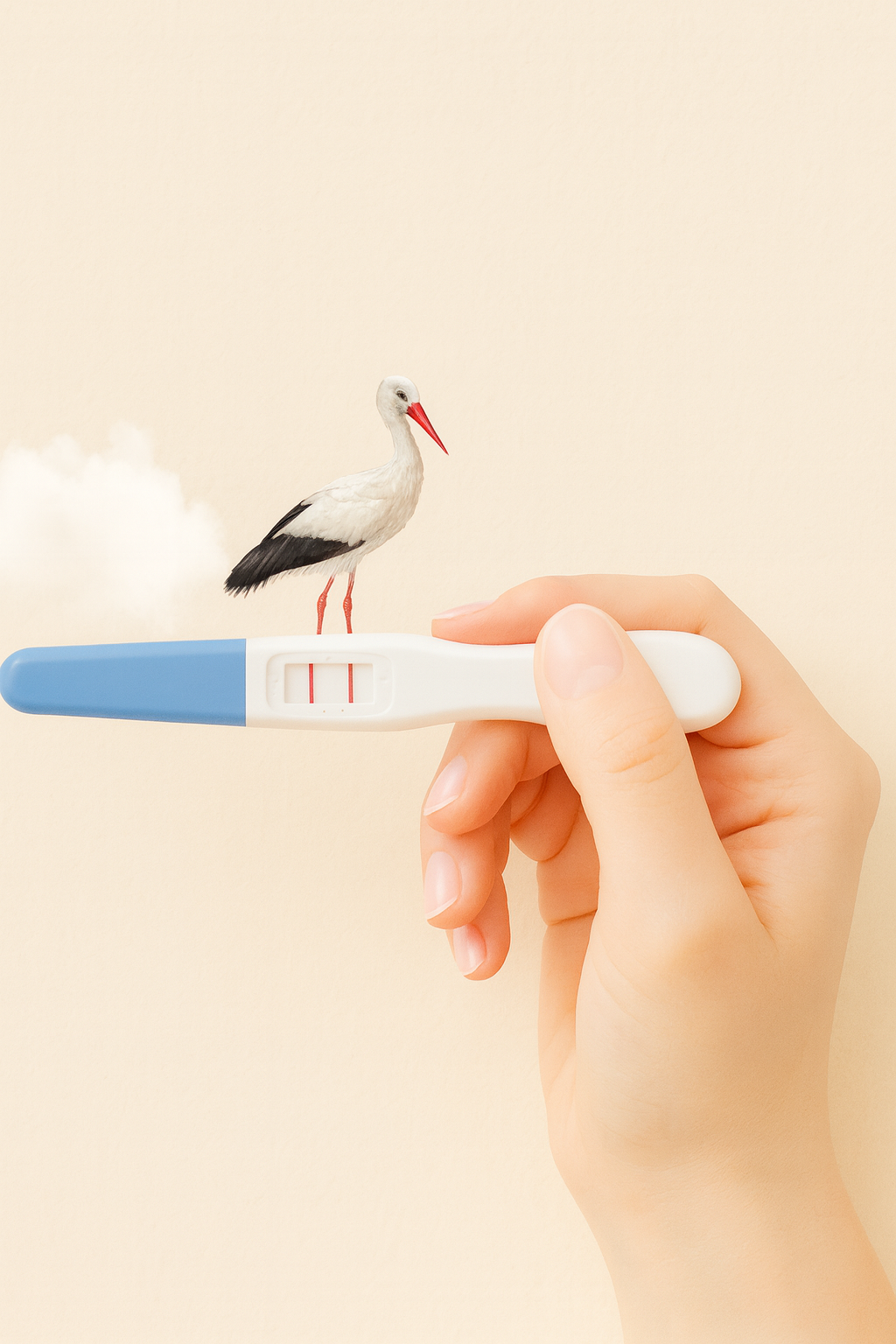 Story: Stork perched on pregnancy test