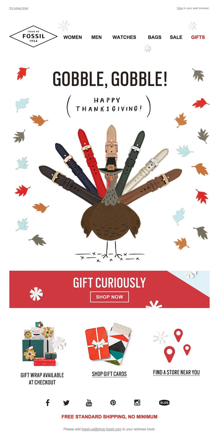 Thanksgiving creative ad: Watch straps form the turkey's tail feathers