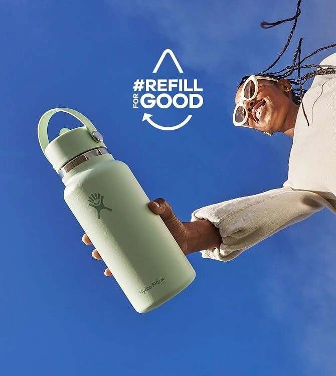 Tumblers, Flasks & Drinkware creative ad: Refill message with diving visual