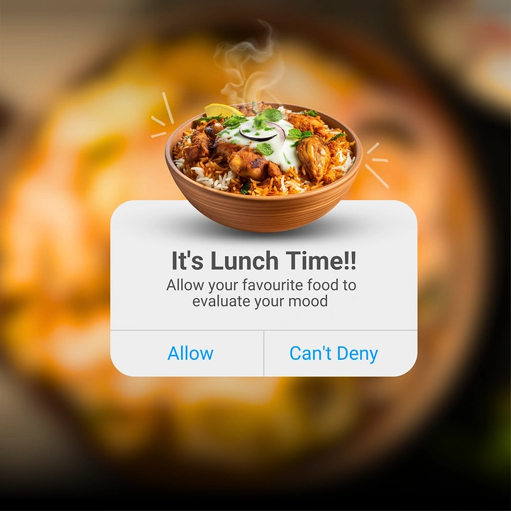 Cloud Kitchens & Food Trucks creative ad: Phone permission popup: 'Can't Deny' lunch