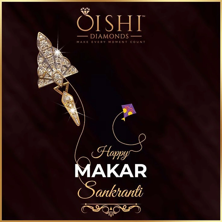 Makar Sankranti creative ad: Diamond kite-shaped pendant with a gold thread