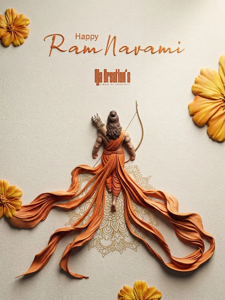 other-festival creative ad: Clay-sculpted archer deity with flowing saffron dhoti