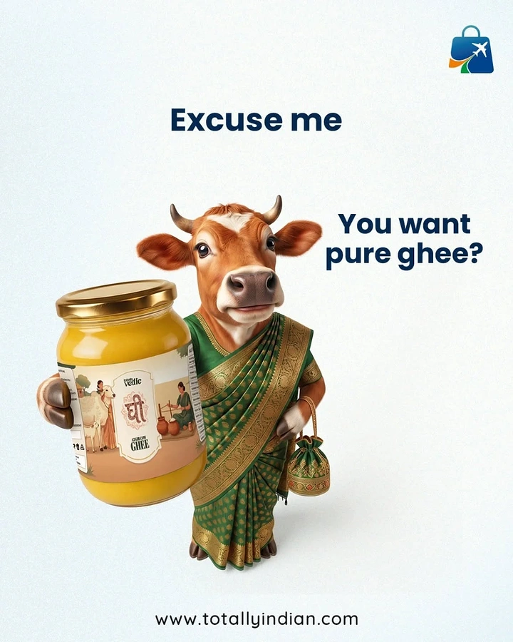 Dairy Brands creative ad: Saree-clad cow selling pure ghee