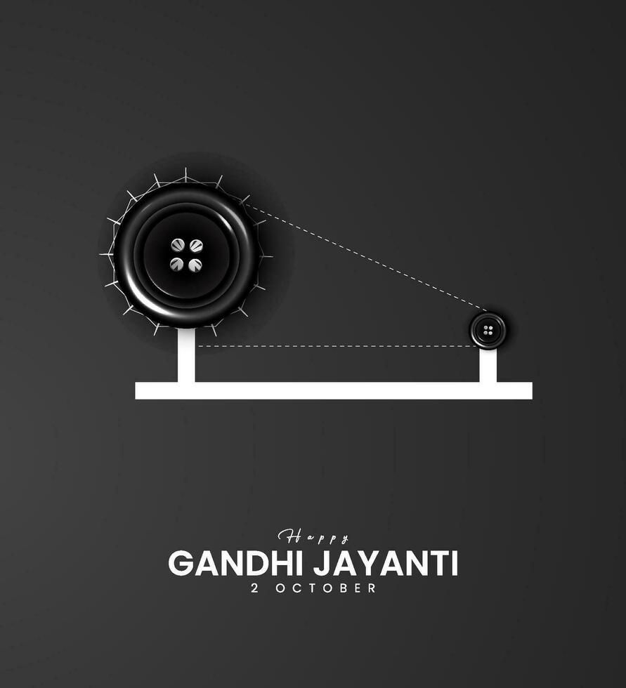 Minimal charkha made from two black buttons on a white line stand