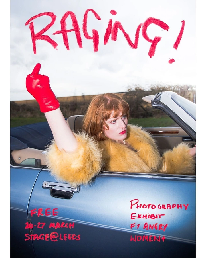 Photography creative ad: Lipstick-scrawl type matches angry-women exhibit