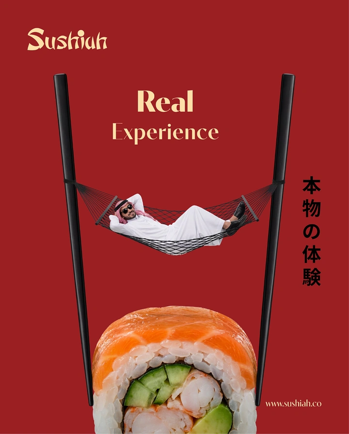 Sushi & Japanese Restaurants creative ad: Chopsticks become a hammock metaphor