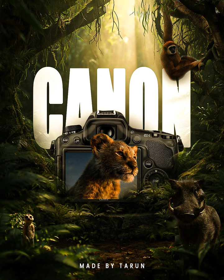 Photography creative ad: Camera screen reveals jungle cub, bold type