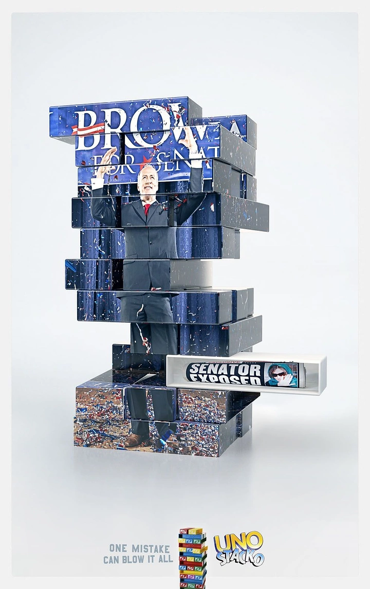 Board Games & Game Cafes creative ad: Game tower visualizes one costly mistake