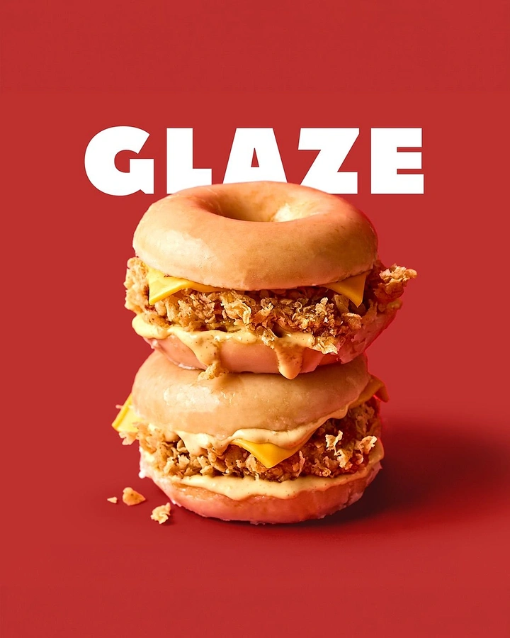 Donut Shops creative ad: Donut-burger stack makes bold product twist