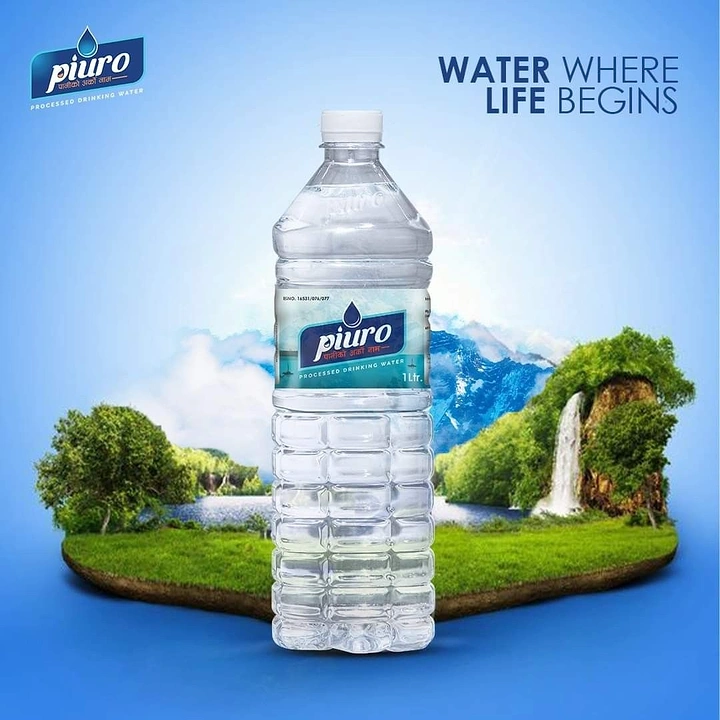 Packaged Drinking Water creative ad: Bottle landscape and waterfall composition