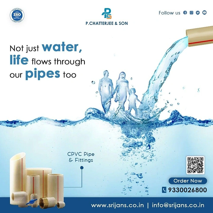 Plumbers creative ad: Water splash forming family, life through pipes
