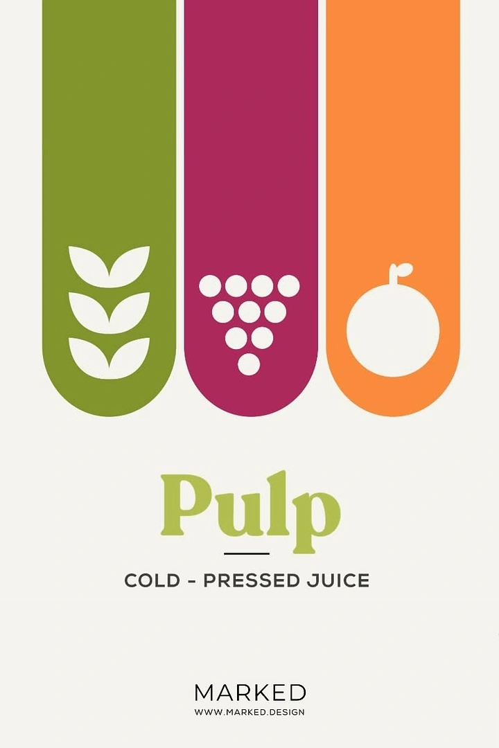 Juice Bars & Smoothies creative ad: Three colored pill bars with fruit icons