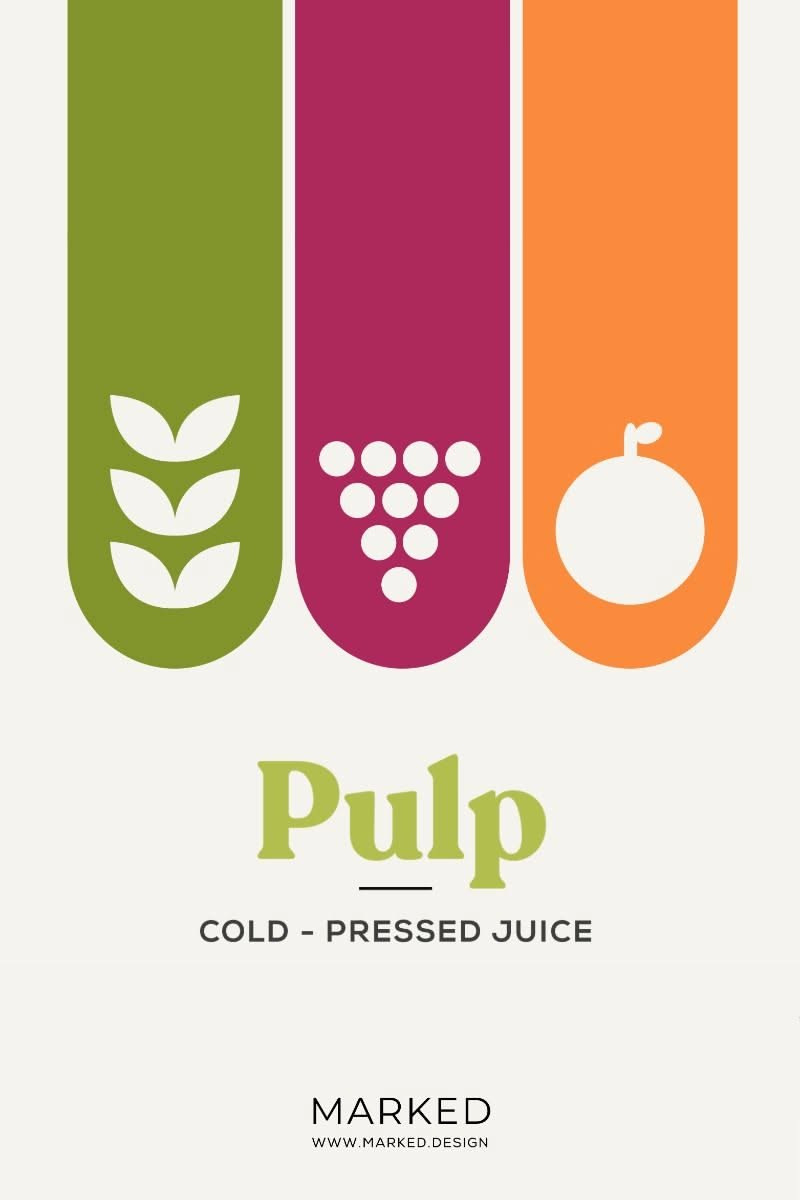 Poster: Three colored pill bars with fruit icons
