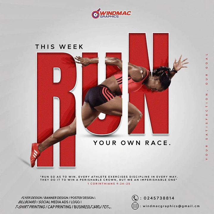 Printing Shops creative ad: Female sprinter bursting out of giant red RUN letters