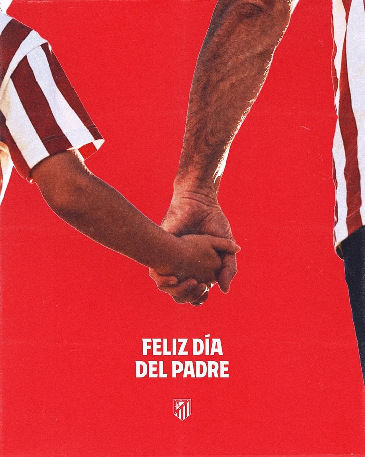 Father's Day creative ad: Adult and child hands clasped, both in red-white striped jerseys