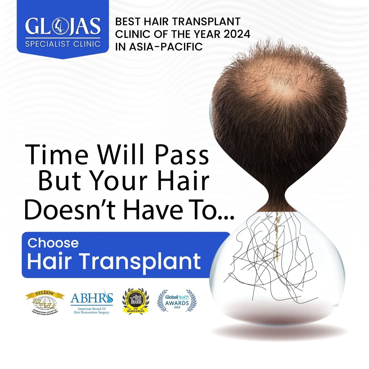 Instagram post: Hourglass head draining hair metaphor