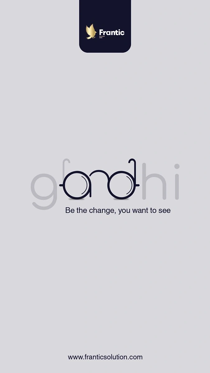 Gandhi Jayanti creative ad: Word 'gandhi' with 'an' and 'd' letters forming round spectacles