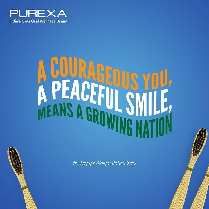 Republic Day creative ad: Three-line slogan warped like a waving flag in tricolour, framed by bamboo toothbrushes