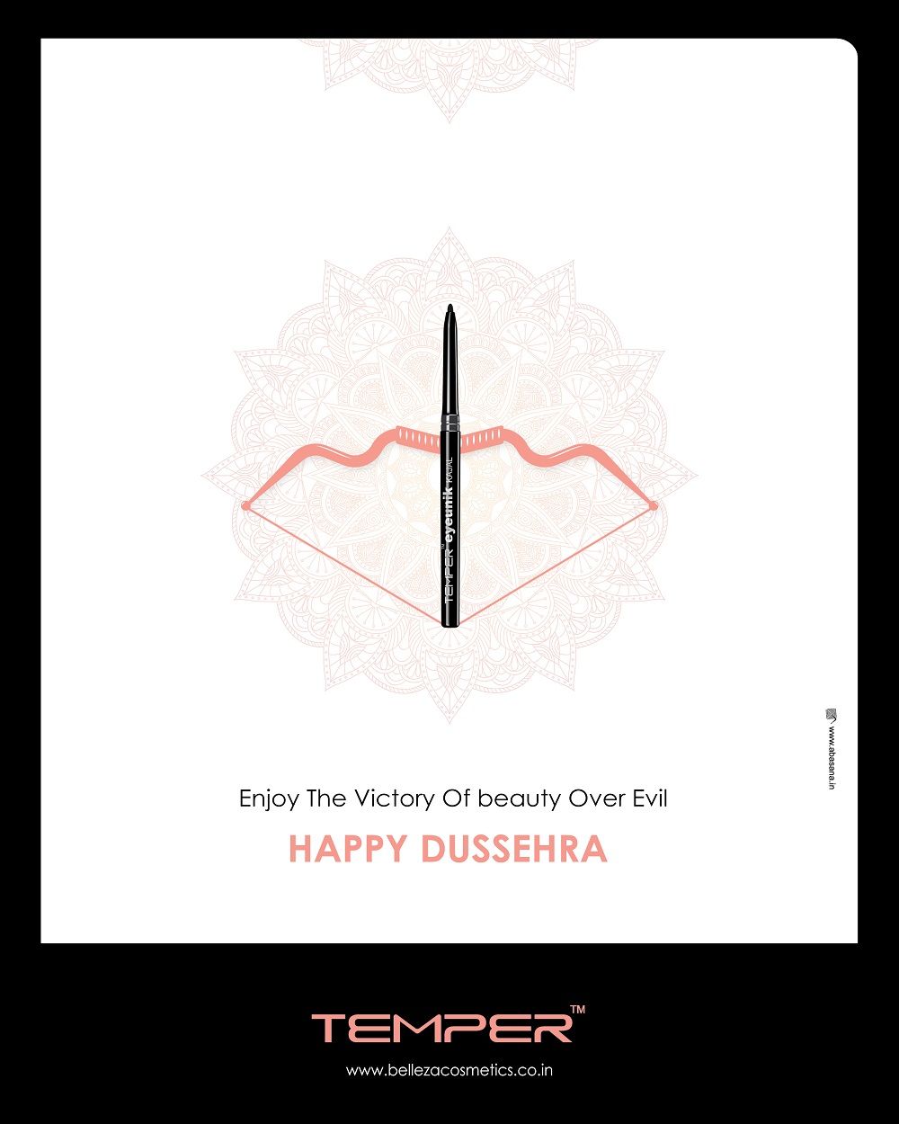 Eyeliner pencil nocked as an arrow on a coral bow