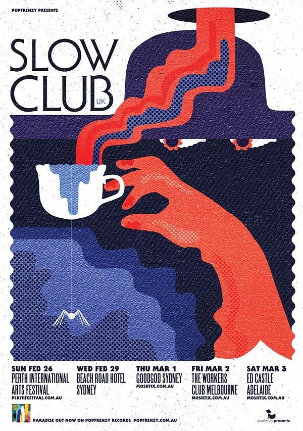 Creative ad: Shadowy figure in a hat with a big red hand holding a dripping teacup
