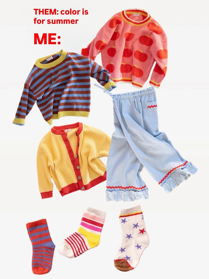 Kids Clothing creative ad: Meme copy 'color is for summer' twist