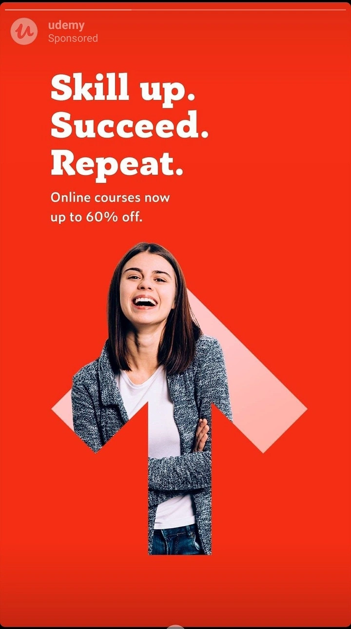 Online Courses & E-learning creative ad: Person forms a bold upward arrow