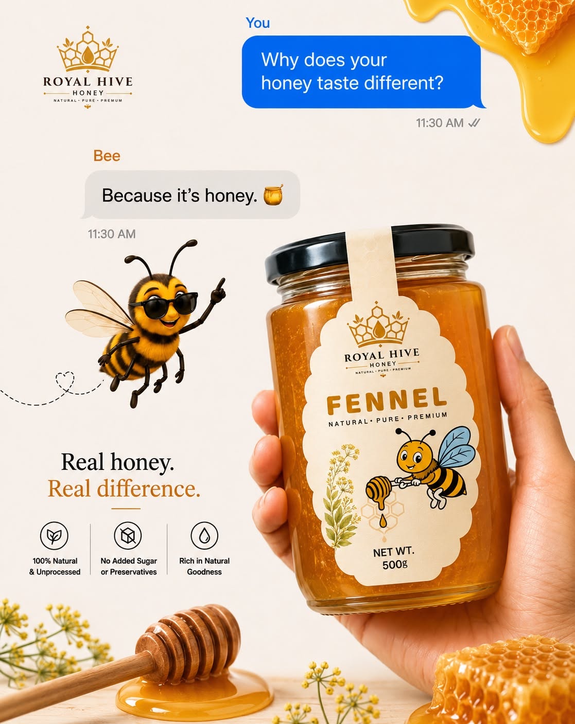 Instagram post: Witty chat-style honey comparison