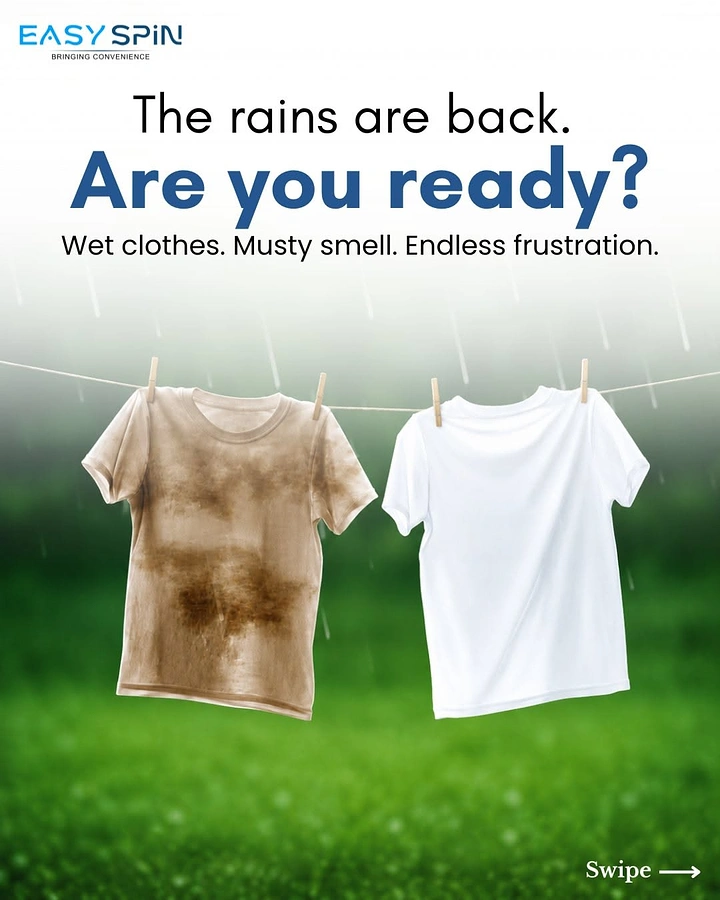 Laundry & Dry Cleaning creative ad: Musty vs fresh tees in monsoon
