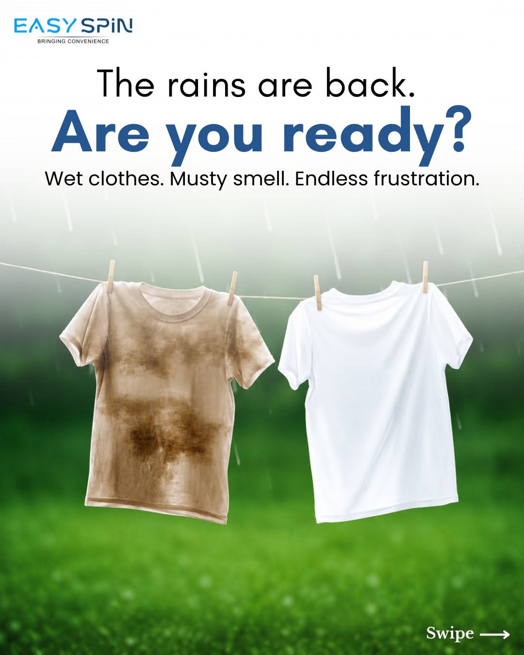 Instagram post: Musty vs fresh tees in monsoon, slide 1