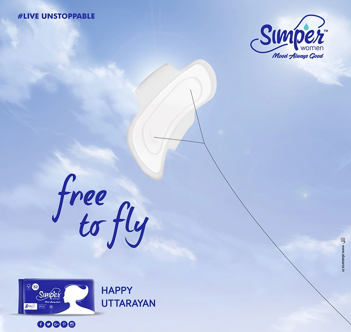 Period Care & Feminine Hygiene creative ad: Pad depicted as freedom-flying object