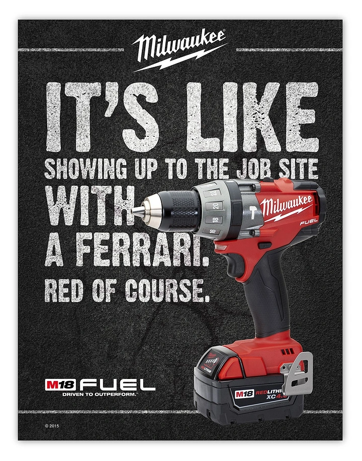 Power Tools creative ad: Ferrari performance pun sells the drill